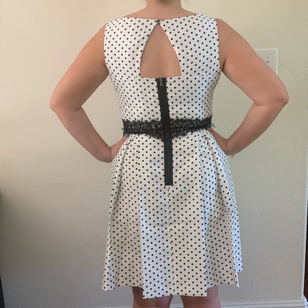 Julian Taylor Retro White Black Polka Dot Fit & Flare Sleeveless Dress Size 12